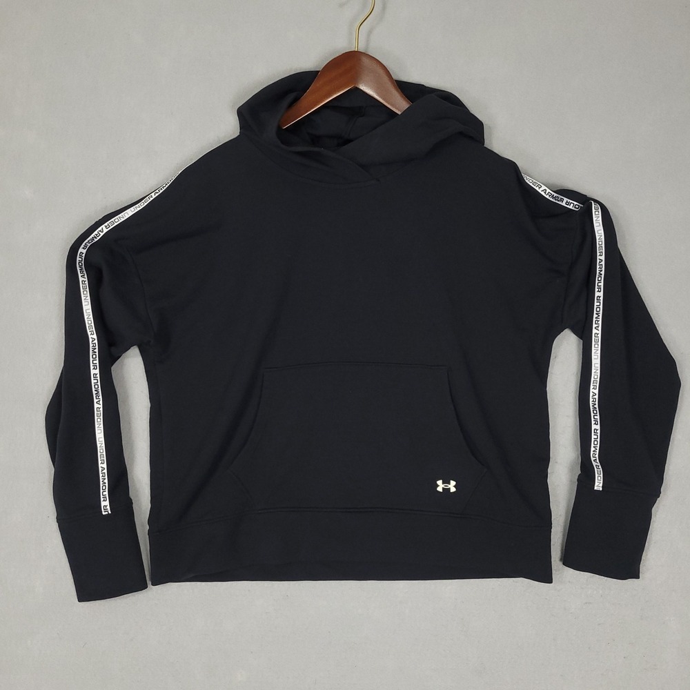 Under Armour Hoodie Mens L Black Taped Sleeve Loose Fit Lyocell Blend 1360904